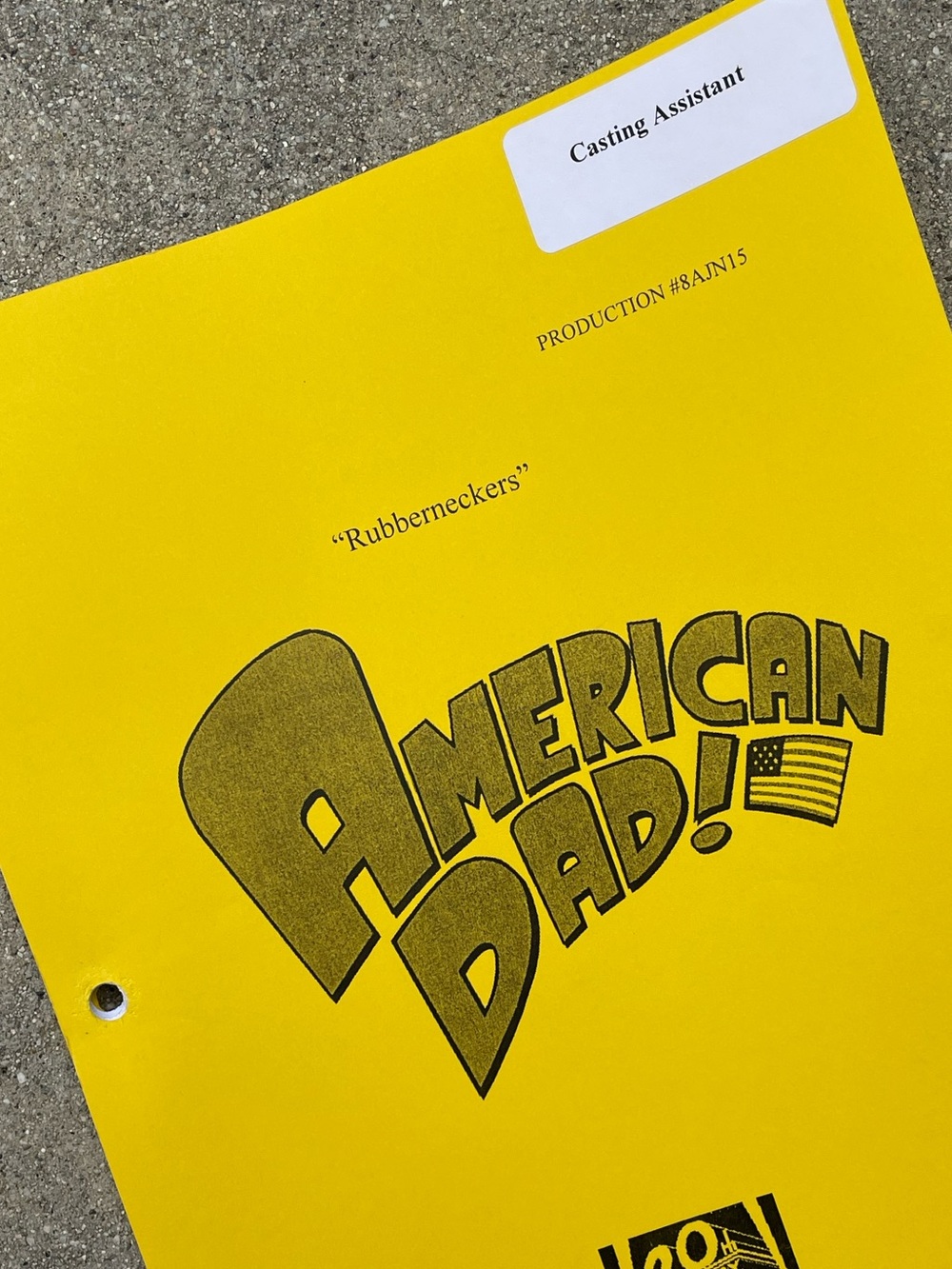 American Dad 2013 Casting Asst Production Used Table Draft Script Rubberneckers